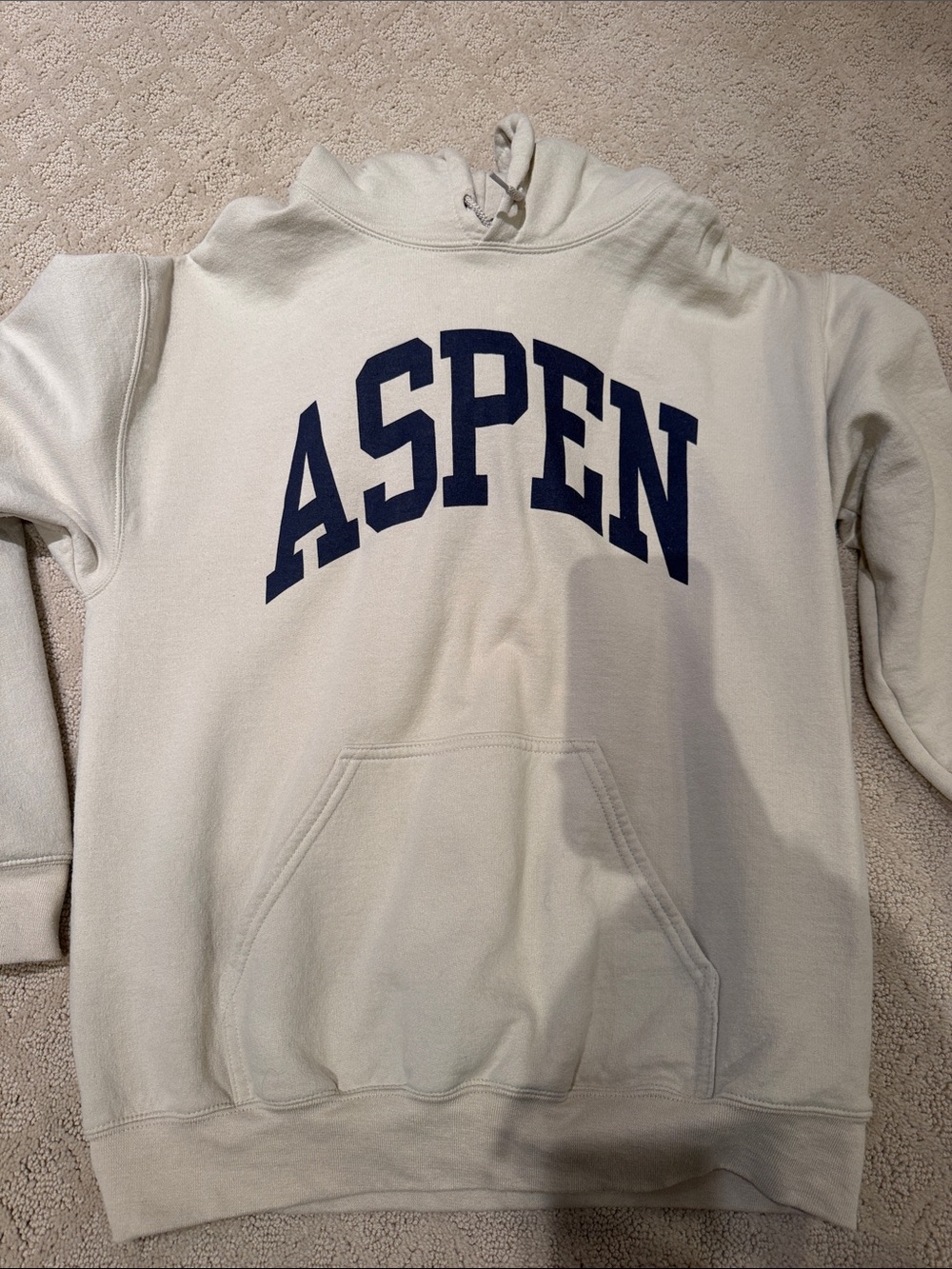 Aspen Women's Men's Cream Hoodie with Navy Logo